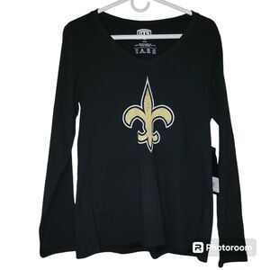 NWT New Orleans Saints Women's V-Neck Long Sleeve T-Shirt Black Medium